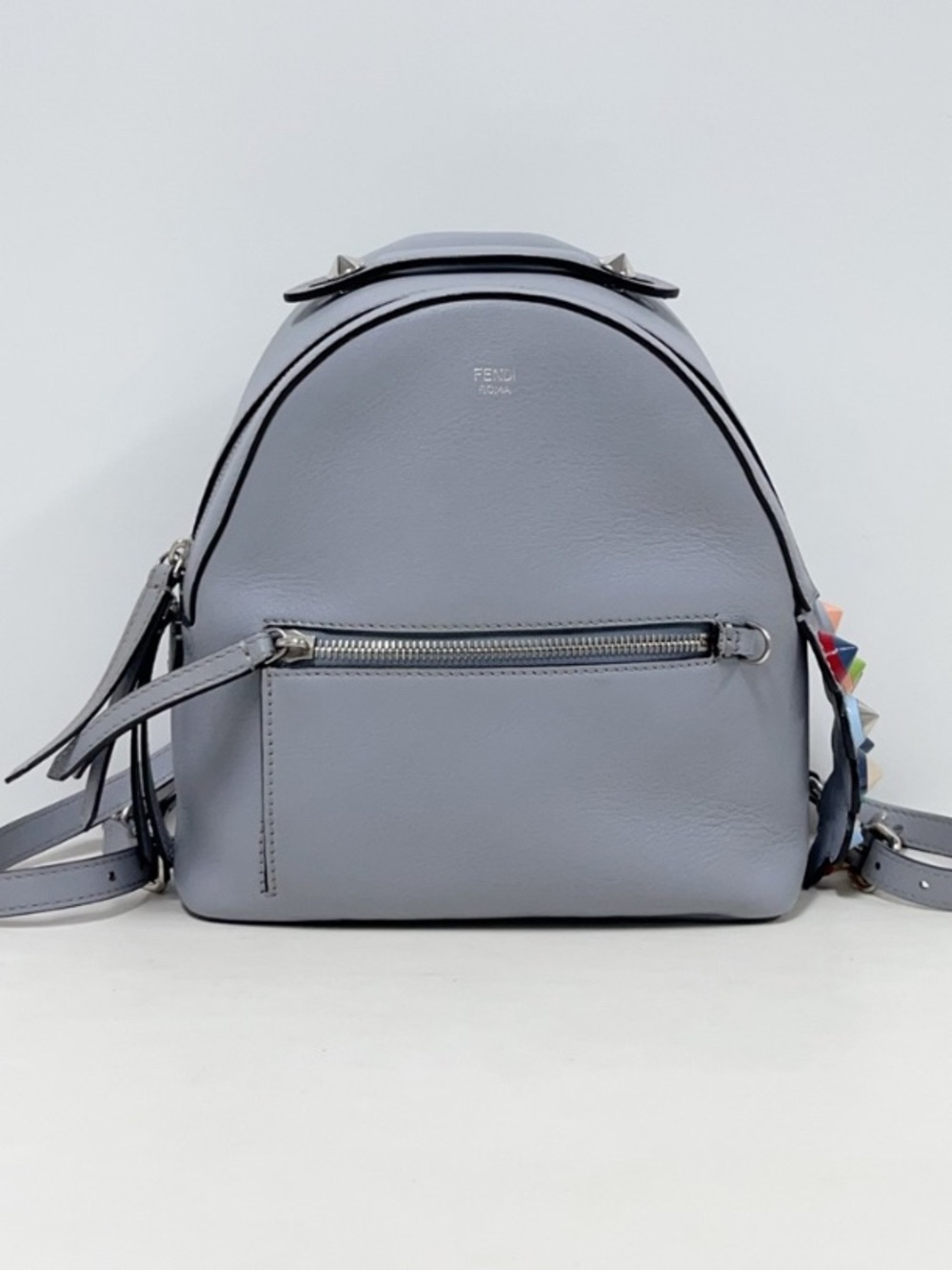 Fendi Pale Gray Leather Mini Backpack with Stud Detail